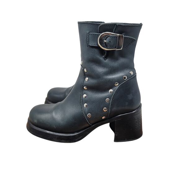 Wicked Road Warrior Women Black Studded Buckle Leather Boots Made in Spain US 7 - Picture 1 of 9